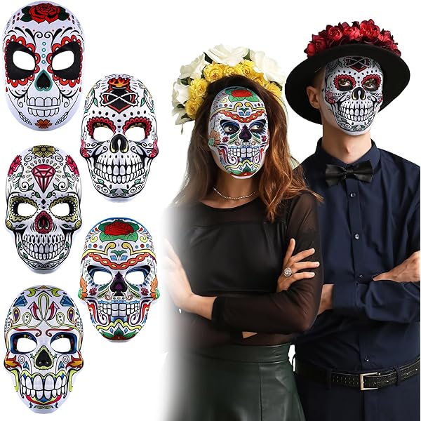 Amazon.com: 2 Pcs Day of The Dead Sugar Skull Mask Halloween